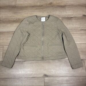 Bagatelle Womens Beige Tank  Soft Quilted Full Zip Up Jacket Large